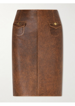 Chloé - Horsebit-embellished Textured-leather Midi Skirt - Brown - FR 34,FR 36,FR 38