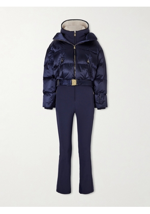 BOGNER - Aya Hooded Plush-trimmed Quilted Down Ski Suit - Blue - FR 34,FR 36,FR 38,FR 40,FR 42,FR 44