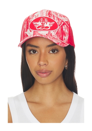 Boys Lie Red Camo Manhunt Trucker Hat in Red.