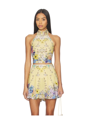 Camilla Halter Tie Back Top in Yellow. Size M/L. Also in XL, XS/S.