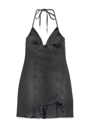 Blumarine halter-neck frayed denim dress - Grey