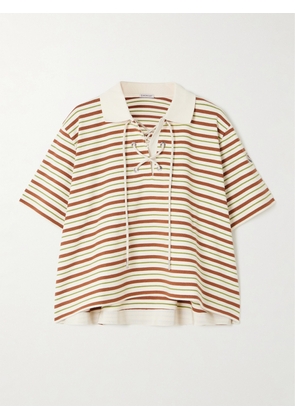 Moncler - Lace-up Cropped Striped Cotton Polo Shirt - Multi - xx small,x small,small,medium,large,x large