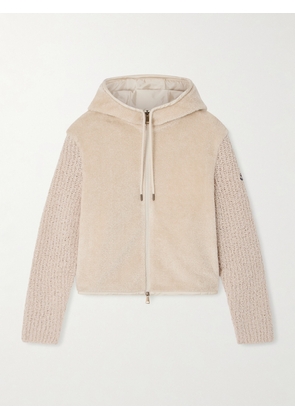 Moncler - Hooded Fleece And Wool-blend Bouclé Cardigan - Neutrals - xx small,x small,small,medium,large,x large