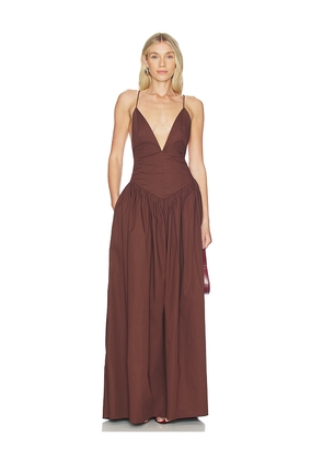 ADRIANA DEGREAS Opulence Deep-V Maxi Dress in Brown. Size L. Also in M, S.