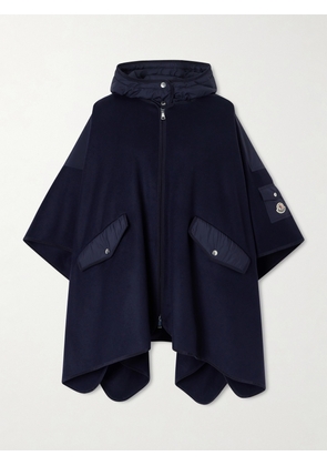 Moncler - Hooded Appliquéd Shell-trimmed Wool-blend Cape - Blue - One size