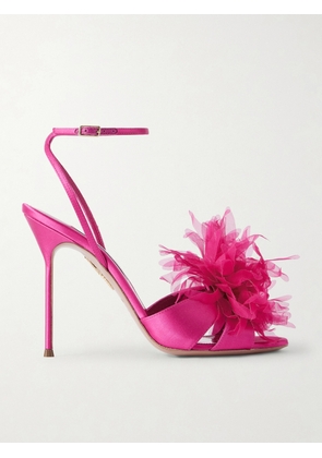 Aquazzura - Poème 105 Embellished Organza-trimmed Satin Sandals - Pink - IT36,IT36.5,IT37,IT37.5,IT38,IT38.5,IT39,IT39.5,IT40,IT40.5,IT41,IT41.5,IT42