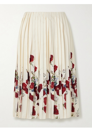 KHAITE - Anya Pleated Floral-print Satin-twill Midi Skirt - Cream - US0,US2,US4,US6,US8,US10