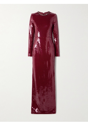 Rebecca Vallance - Nero Crystal-embellished Sequinned Stretch-mesh Gown - Burgundy - UK 4,UK 6,UK 8,UK 10,UK 12,UK 14