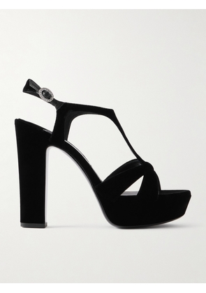 Jimmy Choo - Kesia 120 Crystal-embellished Velvet Platform Sandals - Black - IT36,IT36.5,IT37,IT37.5,IT38,IT38.5,IT39,IT39.5,IT40,IT40.5,IT41,IT41.5,IT42