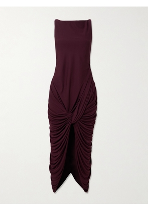 LOEWE - Twisted Gathered Jersey Midi Dress - Burgundy - FR 34,FR 36,FR 38,FR 40,FR 42,FR 44