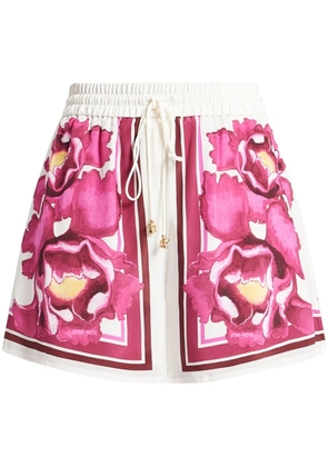 Aje floral-print silk shorts - Pink