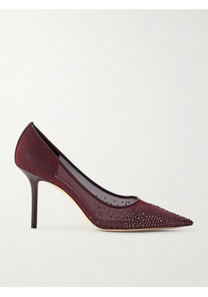 Jimmy Choo - Love 85 Crystal-embellished Leather-trimmed Mesh Pumps - Burgundy - IT36,IT36.5,IT37,IT37.5,IT38,IT38.5,IT39,IT39.5,IT40,IT40.5,IT41,IT41.5,IT42
