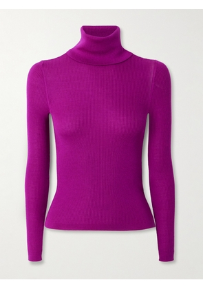 SAINT LAURENT - Ribbed Wool, Cashmere And Silk-blend Turtleneck Sweater - Purple - XS,S,M,L