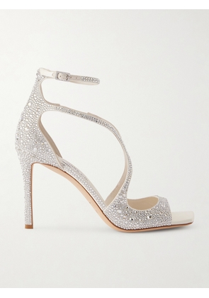 Jimmy Choo - Azia 95 Crystal-embellished Satin Sandals - Silver - IT36,IT36.5,IT37,IT37.5,IT38,IT38.5,IT39,IT39.5,IT40,IT40.5,IT41,IT41.5,IT42
