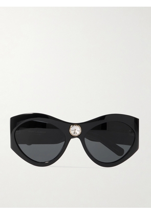 SAINT LAURENT EYEWEAR - Esther Cat-eye Crystal-embellished Acetate Sunglasses - Black - One size