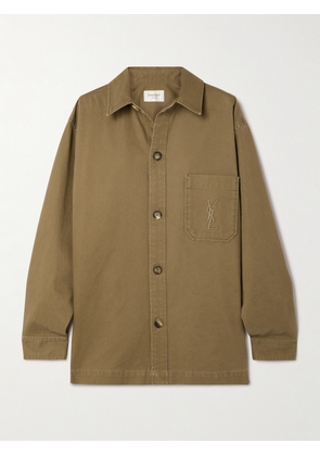 SAINT LAURENT - Embroidered Cotton And Linen-blend Gabardine Shirt - Green - XS,S,M,L,XL