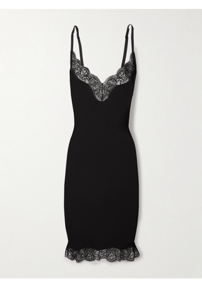 SAINT LAURENT - Lace-trimmed Ribbed Silk-jersey Mini Dress - Black - XS,S,M,L