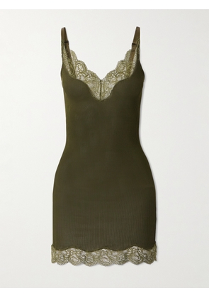 SAINT LAURENT - Lace-trimmed Ribbed Silk-jersey Mini Dress - Green - XS,S,M,L