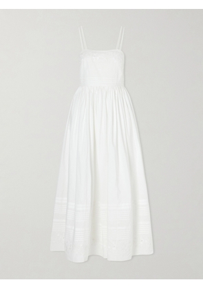 BODE - Chamomile Pintucked Embroidered Cotton-poplin Midi Dress - White - US0,US2,US4,US6,US8,US10,US12