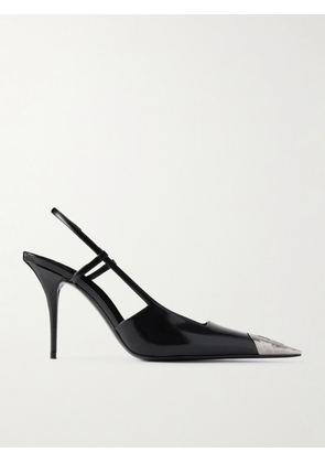 SAINT LAURENT - Jeanne Embellished Glossed-leather Slingback Pumps - Black - EU 35,EU 36,EU 37,EU 37.5,EU 38,EU 38.5,EU 39,EU 39.5,EU 40,EU 41