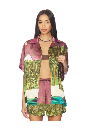 Donde Esteban La Sierra Silk Shirt in Wine,Green. Size M. Also in S, XS.