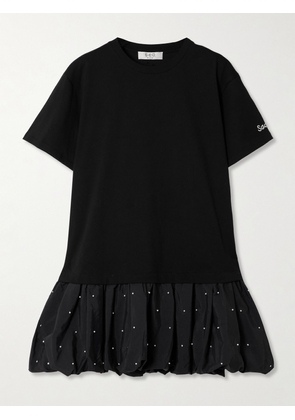 Sea - Alberta Cotton-jersey And Faux Pearl-embellished Shell Mini Dress - Black - x small,small,medium,large,x large