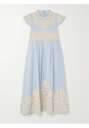 Sea - Alexandra Scalloped Embroidered Cotton Midi Dress - Blue - x small,small,medium,large,x large