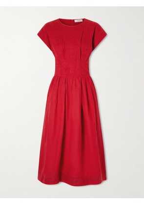Sea - Imogen Smocked Pleated Ramie Midi Dress - Red - US0,US2,US4,US6,US8,US10,US12,US14,US16