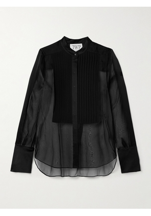 TWP - Peyton Pintucked Silk-organza And Satin Blouse - Black - xx small,x small,small,medium,large,x large