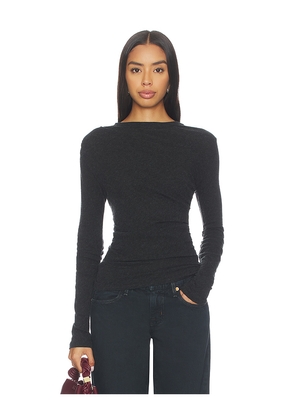 Enza Costa Jersey Long Sleeve Crew Top in Charcoal. Size L. Also in M, S, XL, XS.
