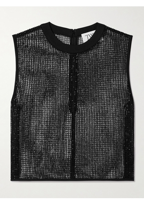 TWP - Cropped Sequin-embellished Fishnet Tank - Black - xx small,x small,small,medium,large,x large