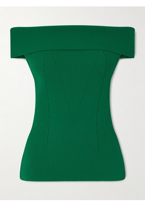 Givenchy - Off-the-shoulder Paneled Ribbed-knit Top - Green - x small,small,medium,large