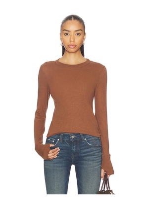 Enza Costa Cashmere Easy Cuffed Crew Top in Brown. Size L. Also in M, S, XL, XS.