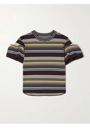 Sacai - Piqué-paneled Pleated Striped Cotton T-shirt - Multi - 1,2,3,4