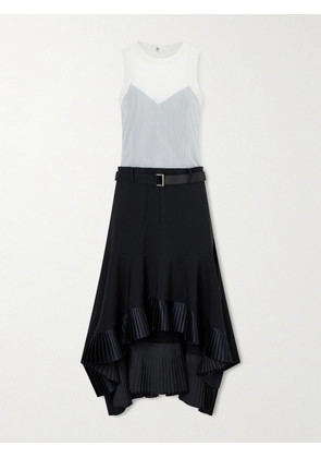 Sacai - Pleated Wool-trimmed Plissé-chiffon Midi Dress - Black - 1,2,3,4