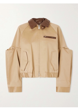 Sacai - Pleated Leather-trimmed Cotton-twill Jacket - Neutrals - 1,2,3,4