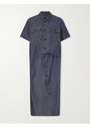 Sacai - Gathered Denim Midi Dress - Blue - 1,2,3,4