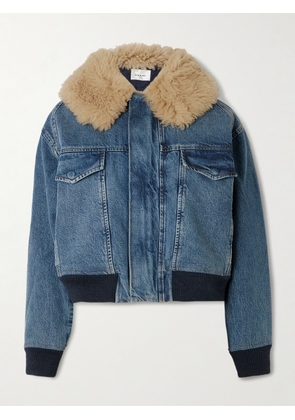 FRAME - The Aviator Shearling-trimmed Denim Jacket - Blue - x small,small,medium,large,x large