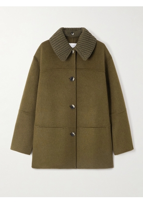 Proenza Schouler White Label - Lisa Ribbed Knit-trimmed Wool-blend Coat - Green - US0,US2,US4,US6,US8,US10,US12