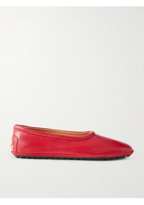 Tod's - Studded Glossed-leather Ballet Flats - Red - IT36,IT36.5,IT37,IT37.5,IT38,IT38.5,IT39,IT39.5,IT40,IT40.5,IT41,IT41.5,IT42