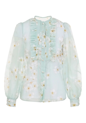 Valentino Garavani ruffled floral-print shirt - Blue