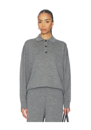 ANINE BING Lee Polo Sweater in in Grey. Size L. Also in M, S, XS.