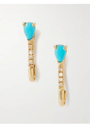 Loren Stewart - Mini Gold, Turquoise And Diamond Earrings - Blue - One size