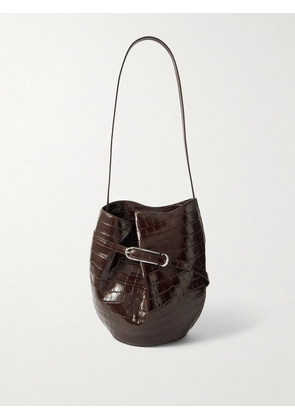 Liffner - Buckled Croc-effect Glossed-leather Bucket Bag - Brown - One size