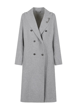 Ermanno Scervino brooch-detail double-breasted coat - Grey