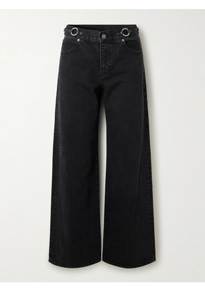 FRAME - The O-ring Stroll Embellished Leather-trimmed High-rise Wide-leg Jeans - Blue - 23,24,25,26,27,28,29,30,31,32,33