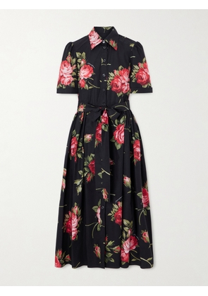 Dolce & Gabbana - Belted Gathered Floral-print Cotton-poplin Midi Dress - Black - IT36,IT38,IT40,IT42,IT44,IT46,IT48