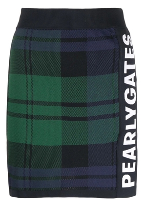 PEARLY GATES logo-tape plaid knitted skirt - Blue