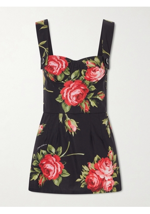 Dolce & Gabbana - Floral-print Cotton Bustier Mini Dress - Black - IT36,IT38,IT40,IT42,IT44,IT46
