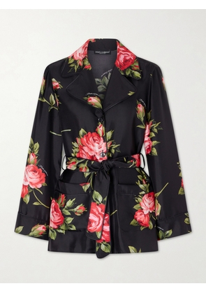 Dolce & Gabbana - Belted Floral-print Silk-twill Shirt - Black - IT36,IT38,IT40,IT42,IT44,IT46